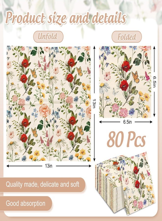 JarThenaAMCS 80Pcs Vintage Floral Paper Napkins Retro Flower Disposable Napkins Wildflower Butterfly Luncheon Dinner Napkins for Spring Wedding Birthday Party Table Supplies - Image 2
